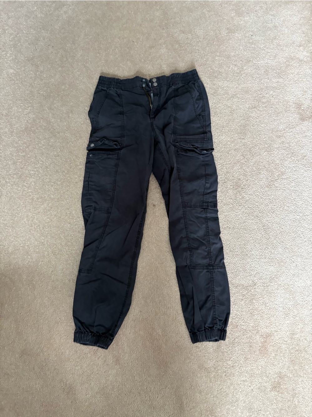 Black Cargo Jogger Pants - Elastic Waist